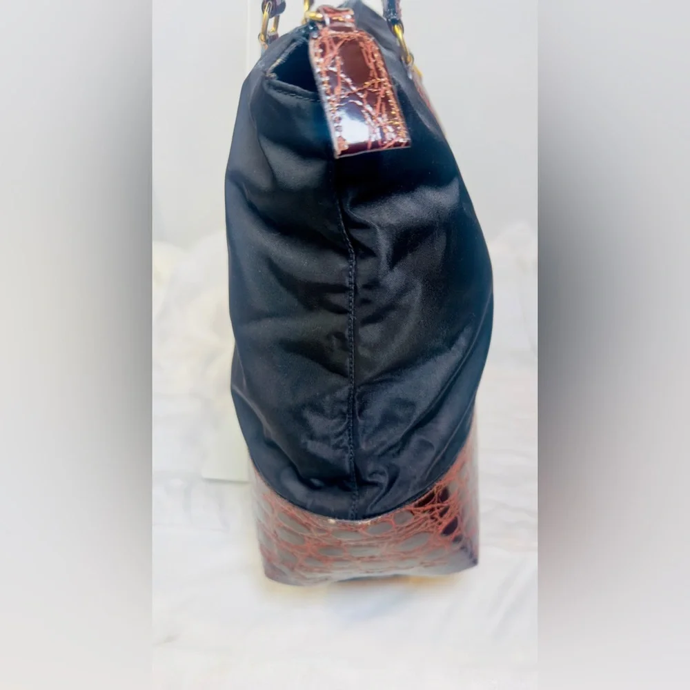 Prada Black Nylon Tote with Croc Embossed Trim